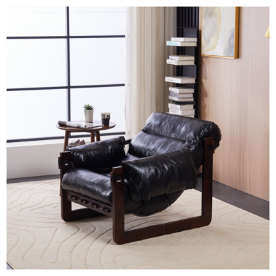 Fauteuil d'appoint vintage en cuir ciré à l'huile avec accoudoirs amovibles - Méridienne de style moderne médiéval pour salon, bureau et bureau - Noir antique