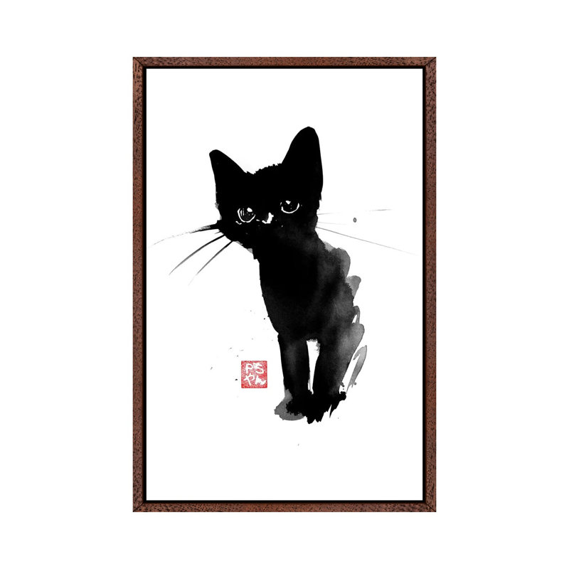 Spotty Cat by Péchane - Print on Canvas, Classic Brown Wood Framed, 66.04 cm H x 45.72 cm W