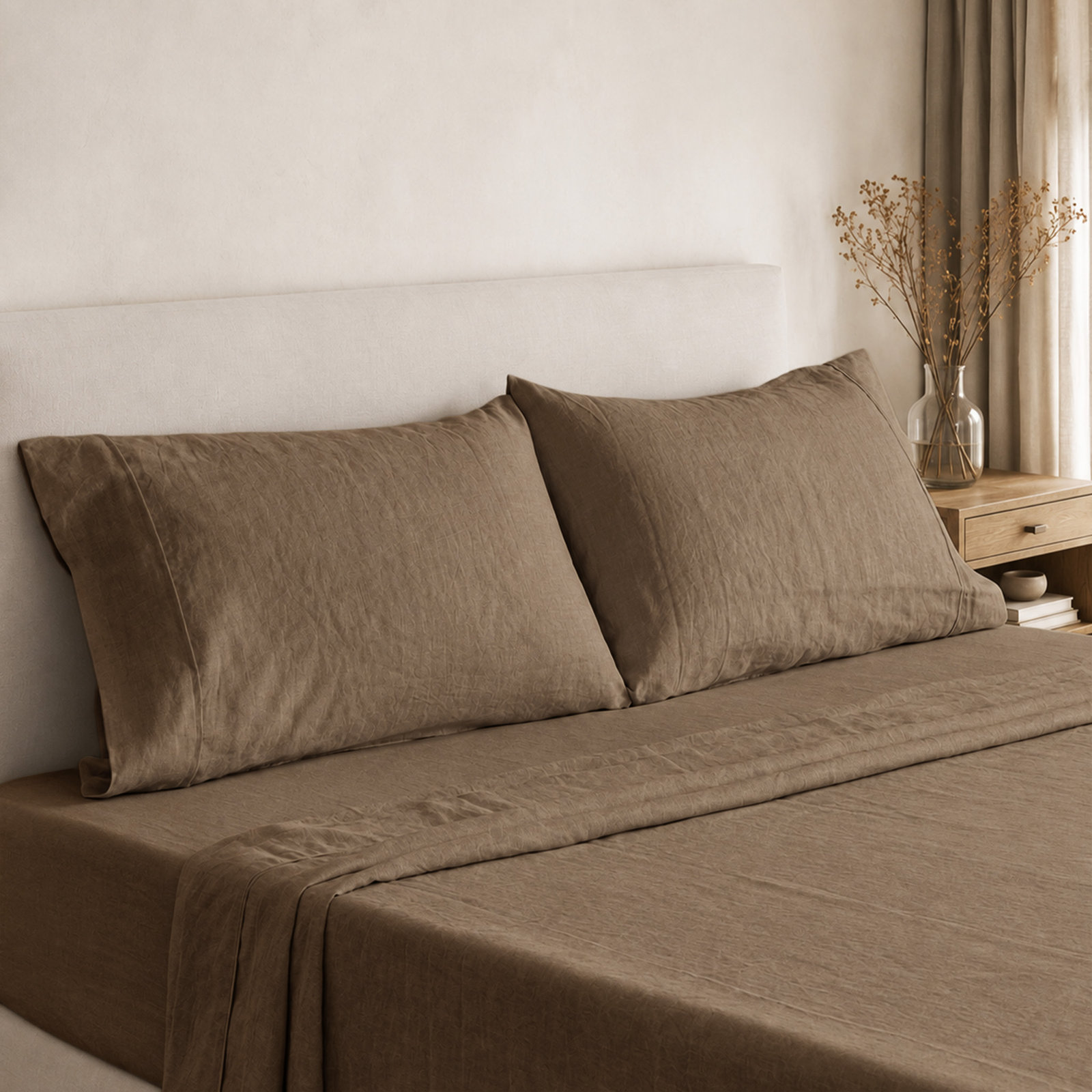 Clara 100% French Linen Sheet Set, King, Cocoa