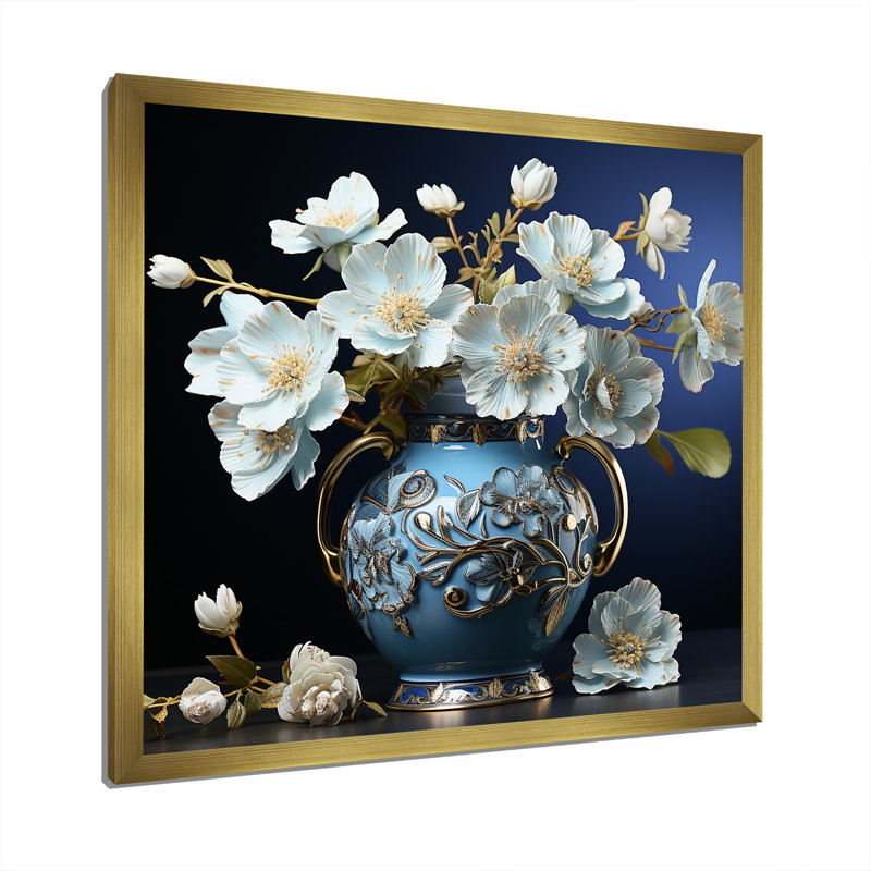 Arrangement de fleurs d'hibiscus blanc sur toile, H 16 po x l 16 po x P 1 po, Cadre doré simple