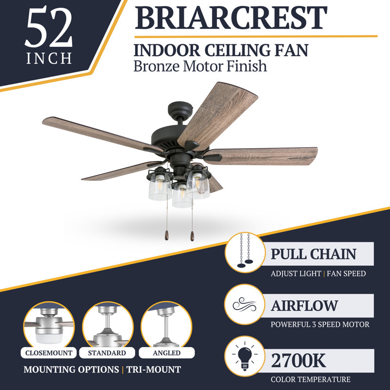 Arlea 52" Ceiling Fan with LED Light, Standard No Remote