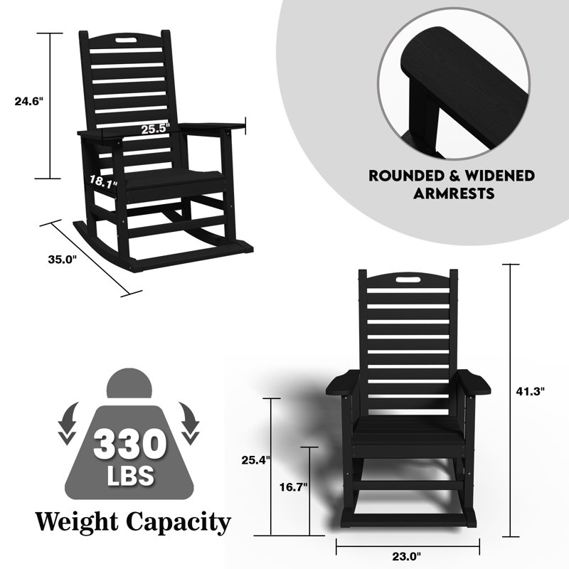 Chaise berçante surdimensionnée en PEHD d'extérieur, Noir
