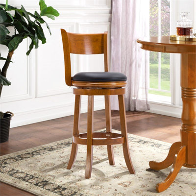 Pemberly Row Hardwood Bar Height Swivel Stool with Footrest in Fruitwood