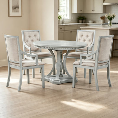 Retro 5-piece Dining Set Extendable Round Table and 4 Chairs for Kitchen Dining Room