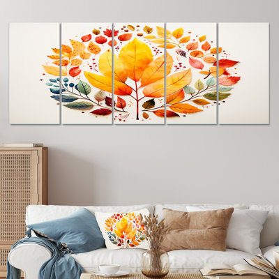 Feuilles d'automne jaunes et rouges - ensemble d'œuvres murales érable 5 pièces