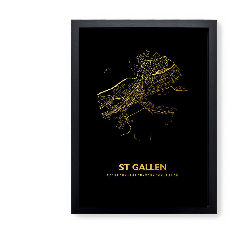 St. Gallen Map - Single Picture Frame Print, 42.5cm H x 32.5cm W x 3.5cm D