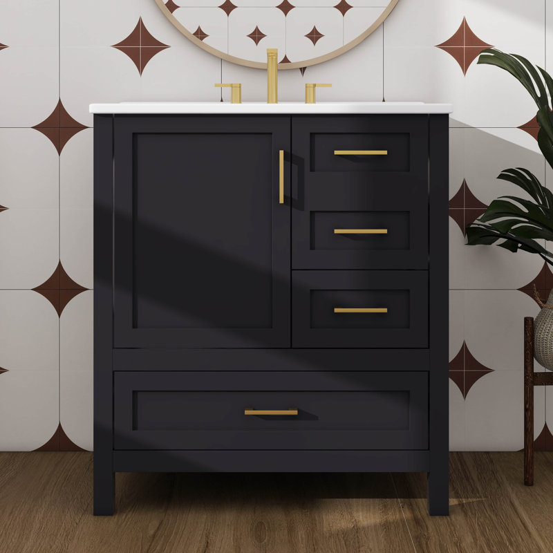 Ensemble de meuble-lavabo de meuble-lavabo 30 po avec armoire de rangement, porte à fermeture en douceur, 3 tiroirs et plateau amovible