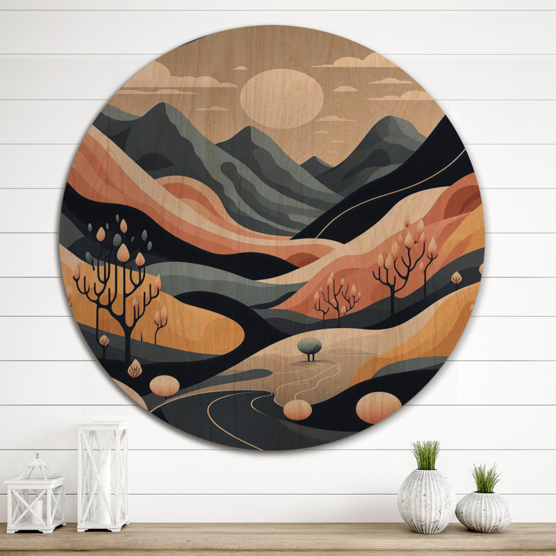 Yellow Graphic Moon In The Mountains V - Unframed Print on Wood, 36" H x 36" W x 1" D