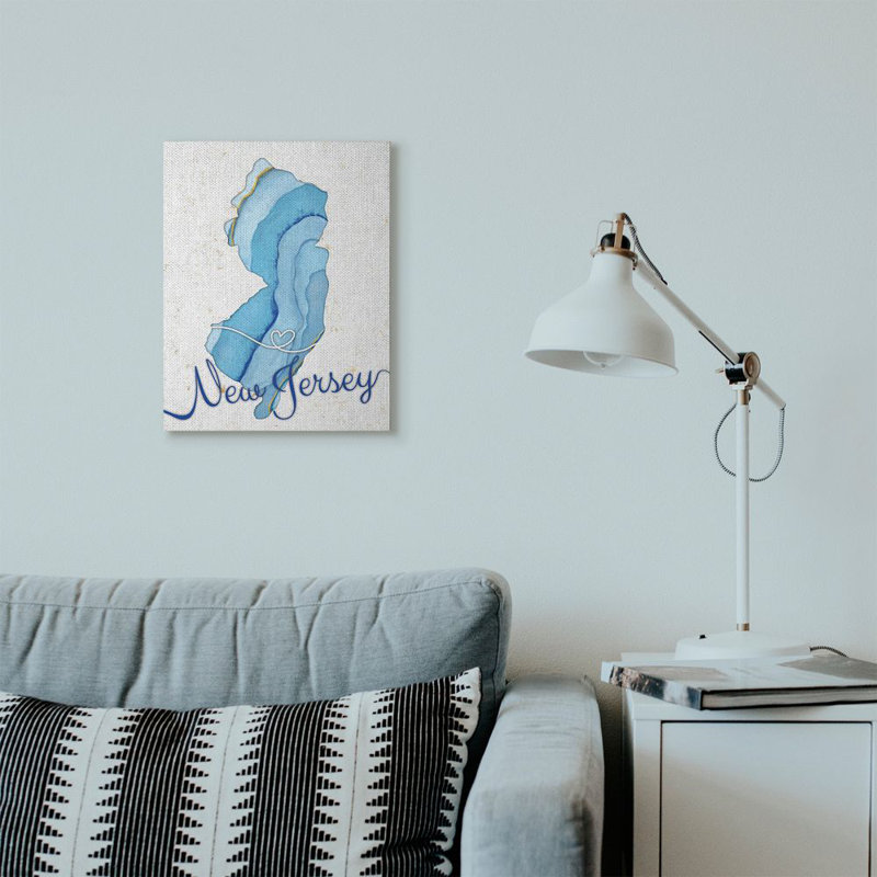 «New Jersey Agate Blue US State Design», impression sur toile, Toile tendue, H 20 po x l 16 po