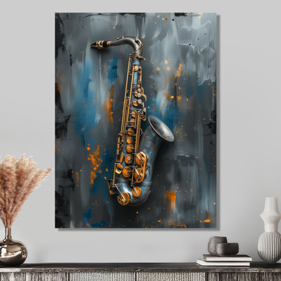 «Blue Gray Music Instument Saxophone», reproduction d'art mural