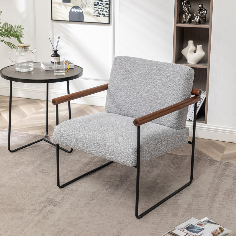 Khelani Upholstered Armchair with Metal Base, Gray Fabric