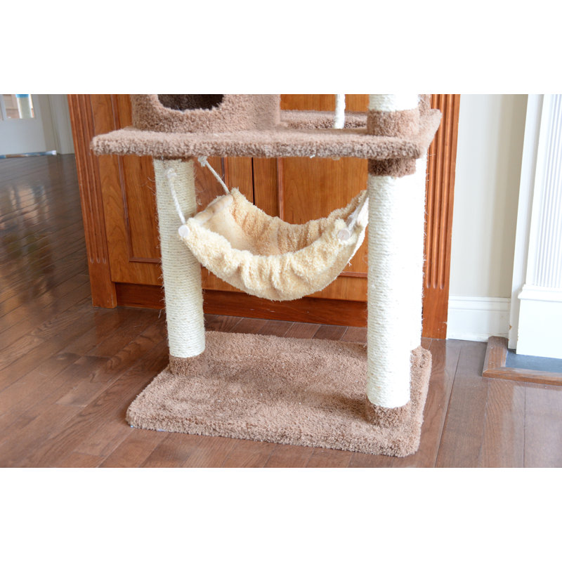 Tan Freestanding Cat Tree with Sisal Scratch Posts and Hammock