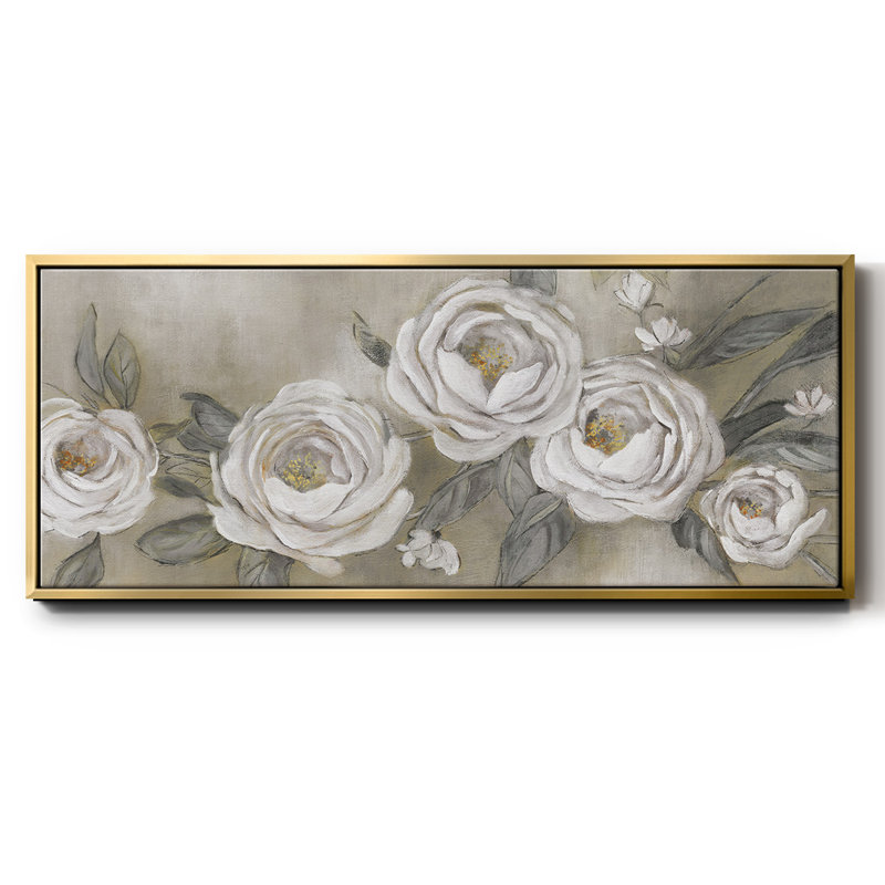 Cottage Roses- Framed Canvas, 12" H x 30" W
