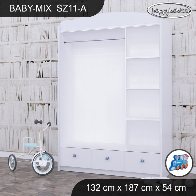 Baby 3 Door Wardrobe, Blue/White