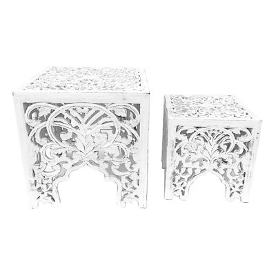 Popham Beautiful Hand Carved 2 Piece Nest of Tables