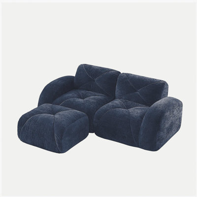 Canapé en forme de L sans os, tissu de velours doux, conception capitonnée, éponge haute densité 32D, aucun assemblage requis, conception ergonomique du bas, conception antidérapante, repose-pieds mobile pour les chambres à coucher, bleu
