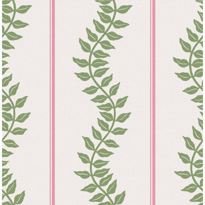 Graham & Brown Laurel Leaf Stripe Blue & Green Wallpaper