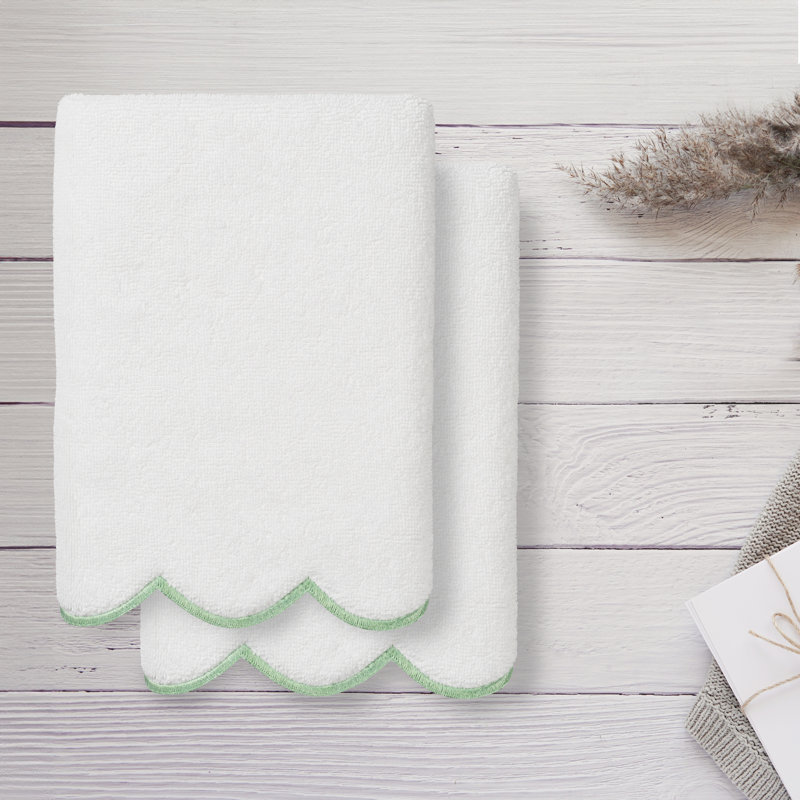  Ensemble de serviettes 100% coton turque ADORNIA, Blanc/vert, Ensemble de 2 essuie-mains