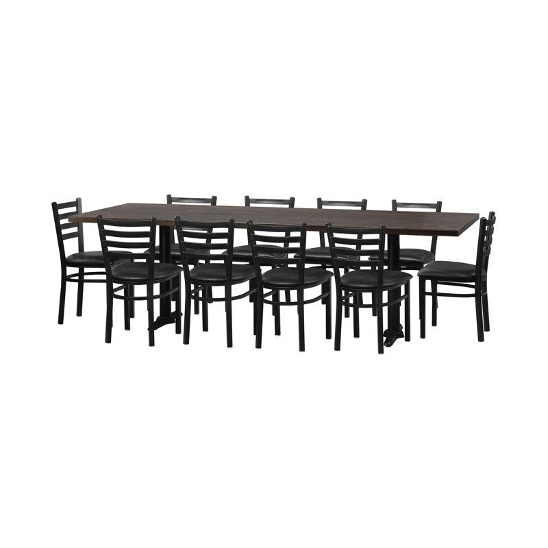Grace 11-Piece Solid Wood Dining Set, Black, Dark Brown