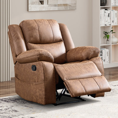 38" Wide Breathable Leather Manual Recliner, Traditional Classic Reclining Chair