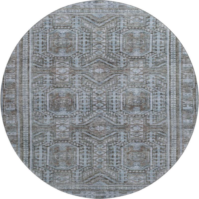 Premium Machine Washable Ashlynn Border Rug, Round 8'
