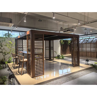 Pergola de toit à persiennes en aluminium 12 po x 12 po Aurora, dessus réglable indépendant double, conception unique de corde tissée à la main et comptoir de bar, système de drainage dissimulé à 4 voies, abri de jardin moderne pour terrasse