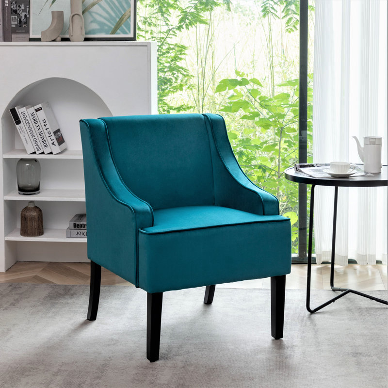 Chaise d'appoint rembourrée polyvalente avec structure en bois massif, accoudoirs encastrés, rembourrage confortable en mousse et ressorts à arc pour n'importe quelle pièce