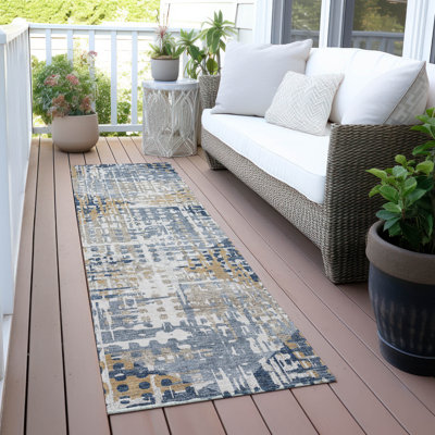 Tapis bleu marine Xhevrie intérieur / extérieur lavable à la machine