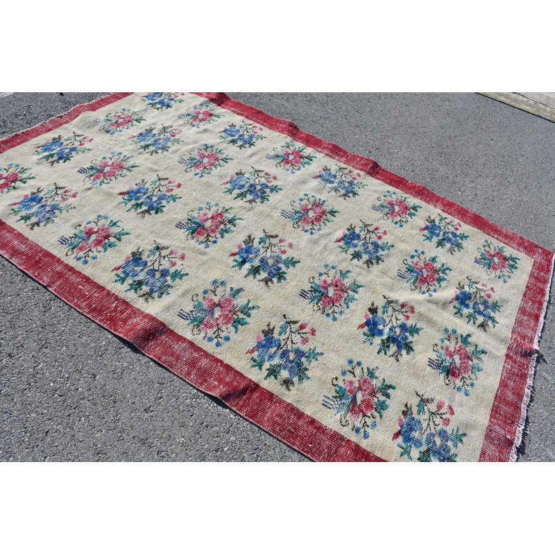 Tapis à motif floral turc rétro rouge distinctif pour un décor exquis bleu / rouge