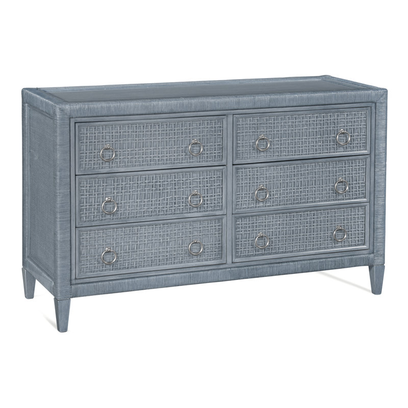 Commode 6 tiroirs Monterey, Miel, Non, Nickel satiné
