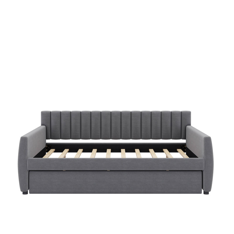 Full Size Upholstered Daybed With Trundle, Gray