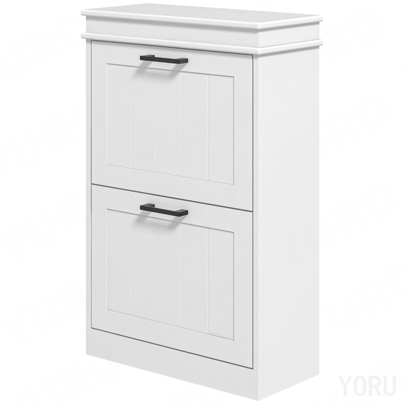 Armoire à chaussures mince, 2 tiroirs rabattables, tablettes réglables pour le vestibule - standard, Black