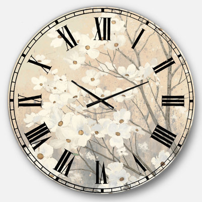 Brown onn Grey Blossoms - Horloge murale traditionnelle