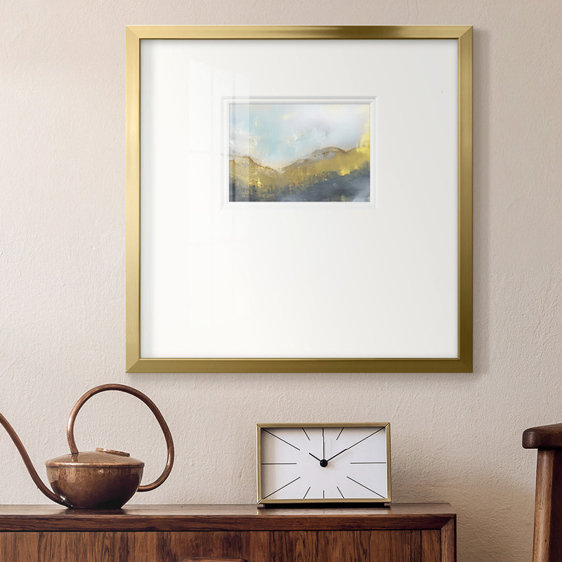 «Elowen Blue and Gold Abstract IV», reproduction d'art encadrée, H 17 po x l 17 po x P 1,25 po