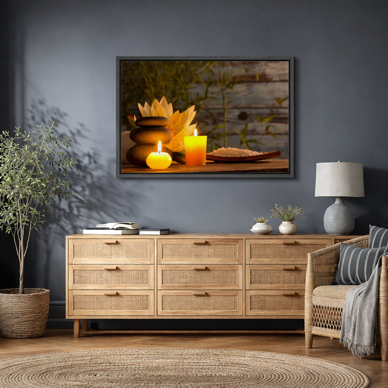 Impression sur toile, pierres Zen Zen, H 16 po x l 24 po, Cadre flottant noir