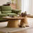 Round Coffee Table Set, Modern Oak & Walnut Dual-Wood Inlay with Gear Edge, Stylish Living Room Center Table