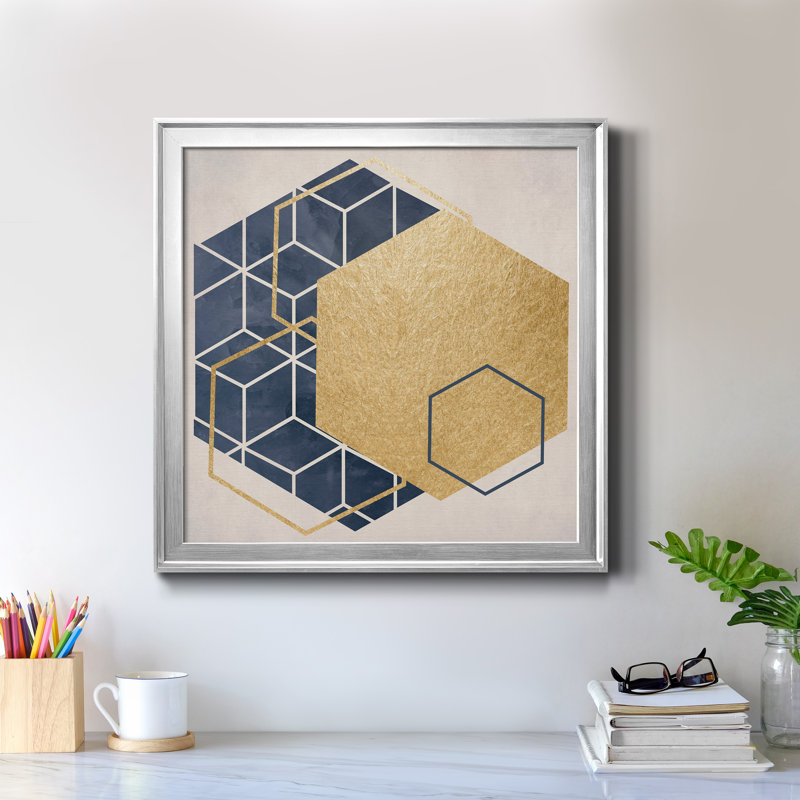 Geo I - Peinture sur toile encadrée, Encadrement argenté, H 30,5 po x l 30,5 po x P 1,5 po