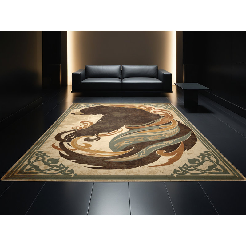 Machine Washable Ulster Veles Rustic Vintage Look Rug in Brown – Beige Binding, 5x7