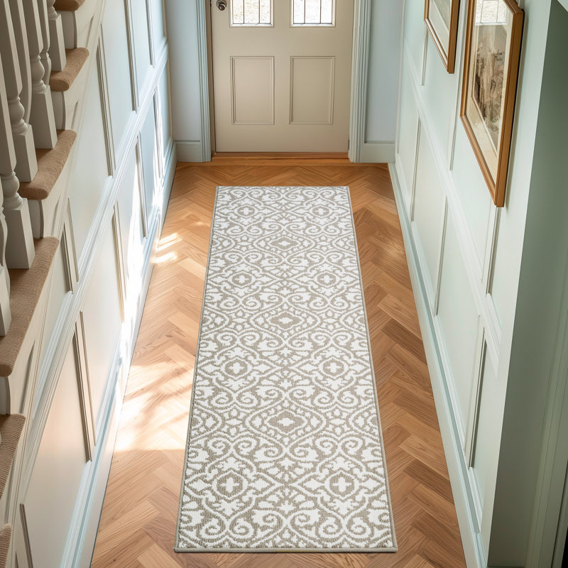 Laura Ashley Feya Two-Tone Machine Washable All Loop Tufted Rugs, Runner 2'2" x 6', Beige