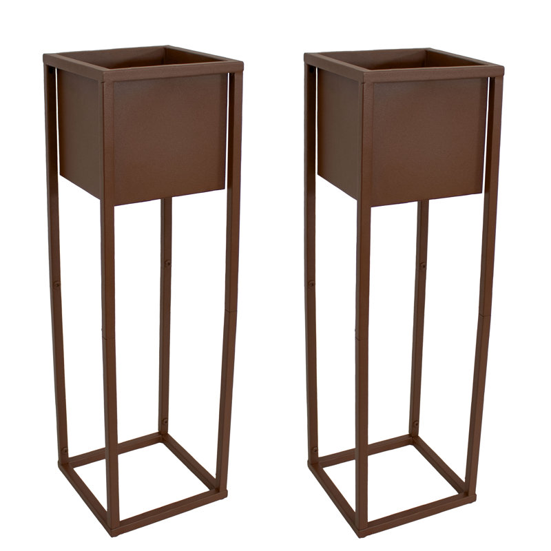 Ensemble de 2 boîtes à fleurs surélevées pour l'intérieur et l'extérieur en métal noir de l'Auberge - brun - 27 po, Brun