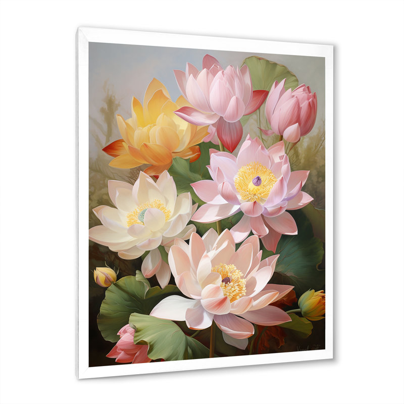 Lotus Exquis Bouquet sur toile, Cadre photo blanc, H 20 po x l 12 po x P 1 po