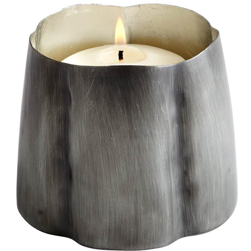 Fortuna Votive Candle Holder, 3.75" H x 4.75" W x 4.75" D, Antique Zinc/Silver Leaf