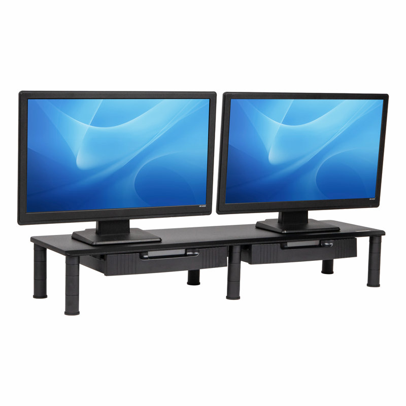 Support double écran Mind Reader, réglable en hauteur, organisateur de bureau, rehausseur pour ordinateur portable, bureau, noir