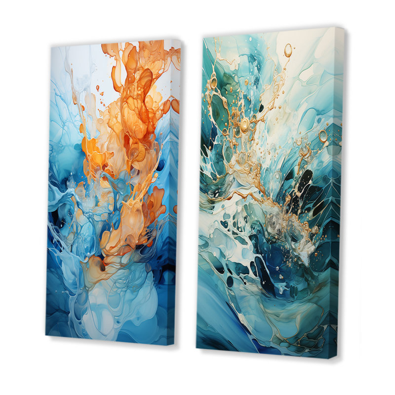 «Aqua Dream Rush Flow II», ensemble de 2 reproductions d'art sur toile, H 28 po x l 25 po, Toile tendue