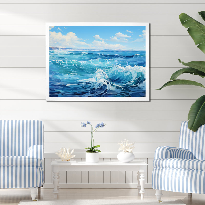 «Blue Infinity Of The Ocean I» sur toile, H 24 po x l 32 po x P 1 po, Cadre simple blanc