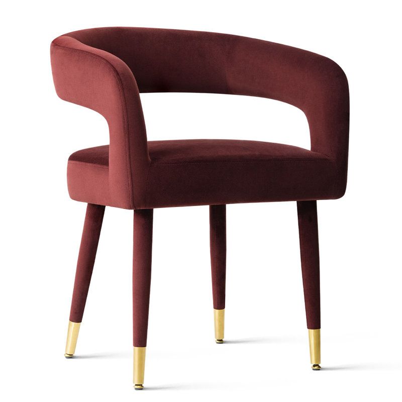 Chaise de salle à manger rembourrée en velours avec pieds dorés, Bourgogne