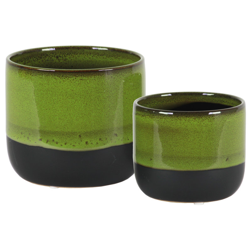 Ensemble de pots à fleurs ronds en grès Shila, Vert