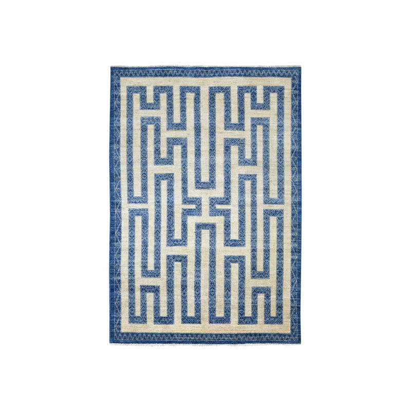 Tapis en laine doux noué à la main bleu denim 81C82DD9E3BF498FBC1AE6BD7CE2DA36, Rectangle 5 pi 10 po x 8 pi 9 po