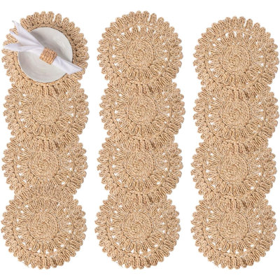 Set Of 12 Round Corn Husk Placemats - Boho Woven Rattan Table Mats For Farmhouse Or Tropical Dining, Heat-Resistant & Anti-Slip Natural Chargers