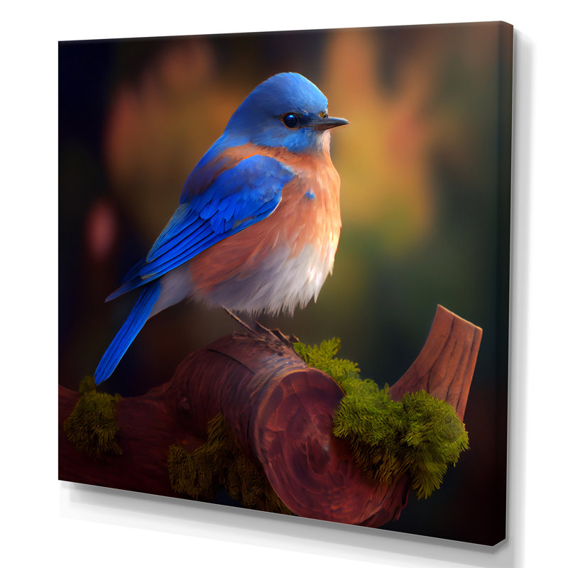 Décoration murale en métal magnifique oiseau bleu sur une branche III - animaux oiseaux, 30" H x 30" W, Wrapped Canvas